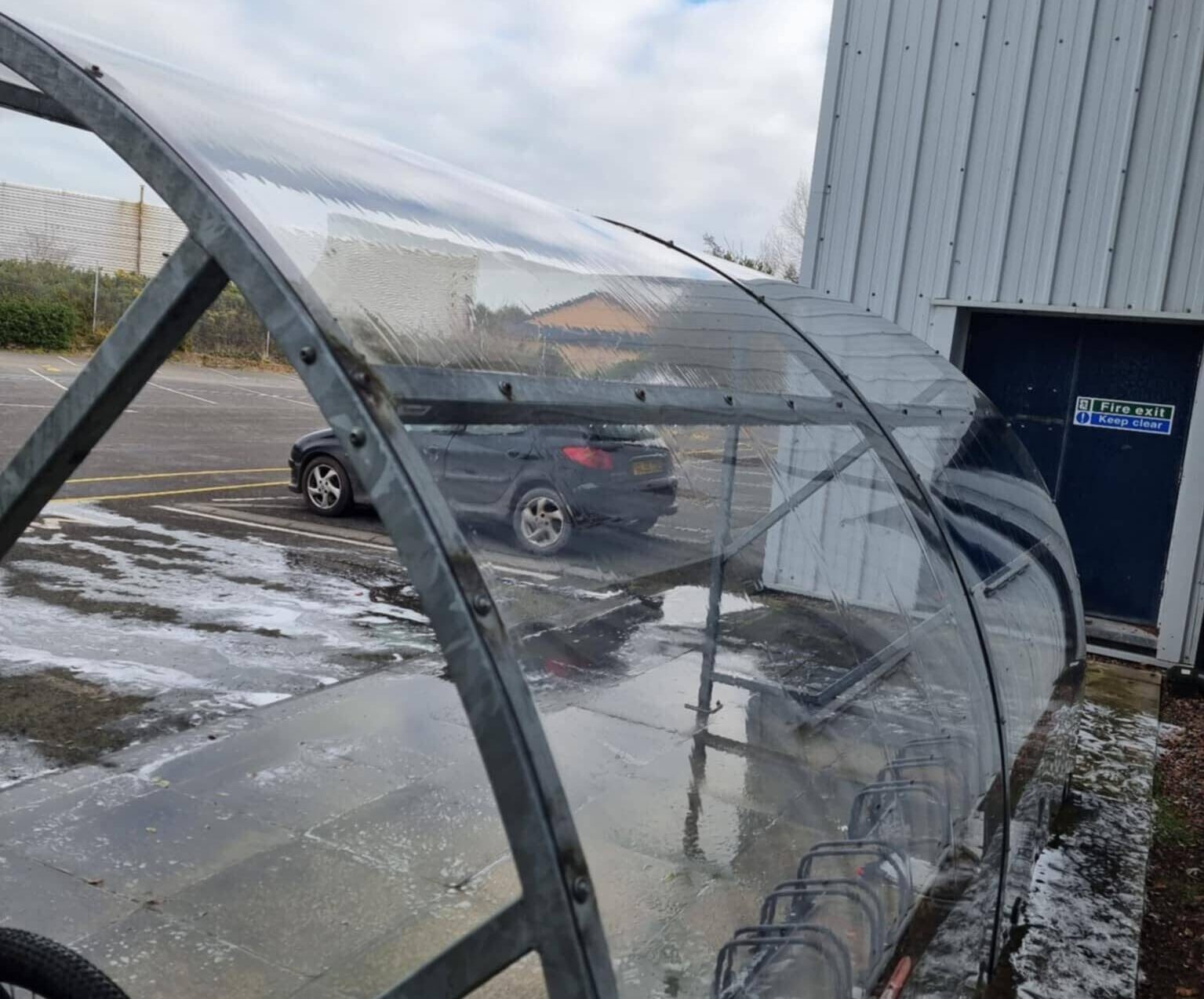 After deep bicycle shelter clean